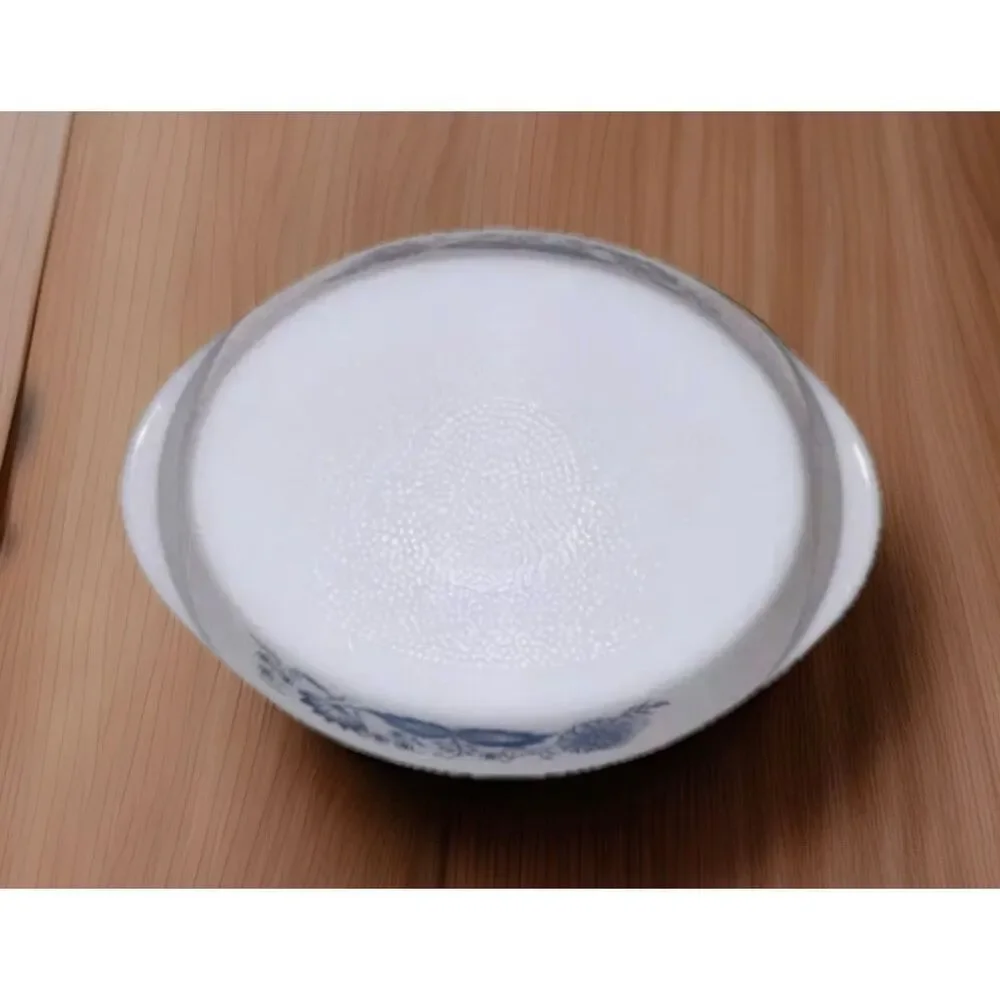 Vintage Milk Glass GlassBake “Blue Onion” “Blue Thistle” Oval Divided Dish
